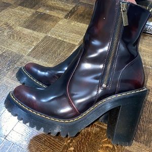 Dr. Martens Magdalena II Arcadia leather heeled cherry red boots| Size 8